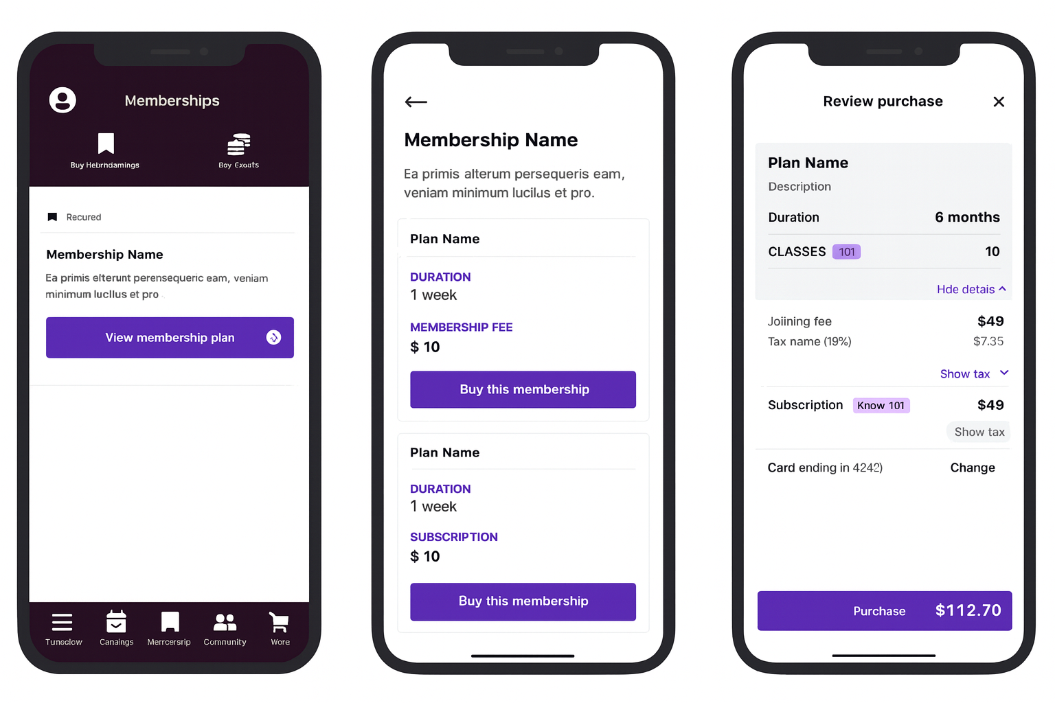 Memberships Purchase Screen